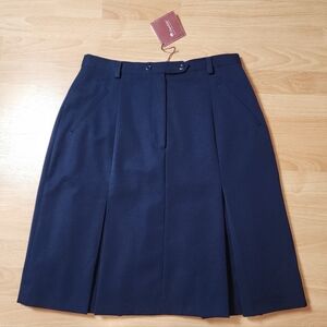 NWT Elandale 100% Worsted Wool Navy Blue Pleated Knee Length Skirt Vtg Size 14